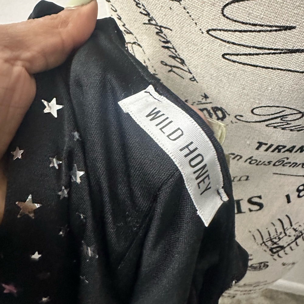 ✨ Y2K Wild Honey Black & Silver Sequin Star Mini Skater Dress | Size M ✨ - Picture 6 of 6